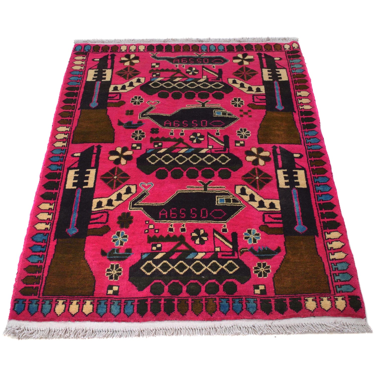 Hand-Knotted Afghan War Carpet 2' 8" x 4' 4" ft / 82 x 132 cm - No. G31626