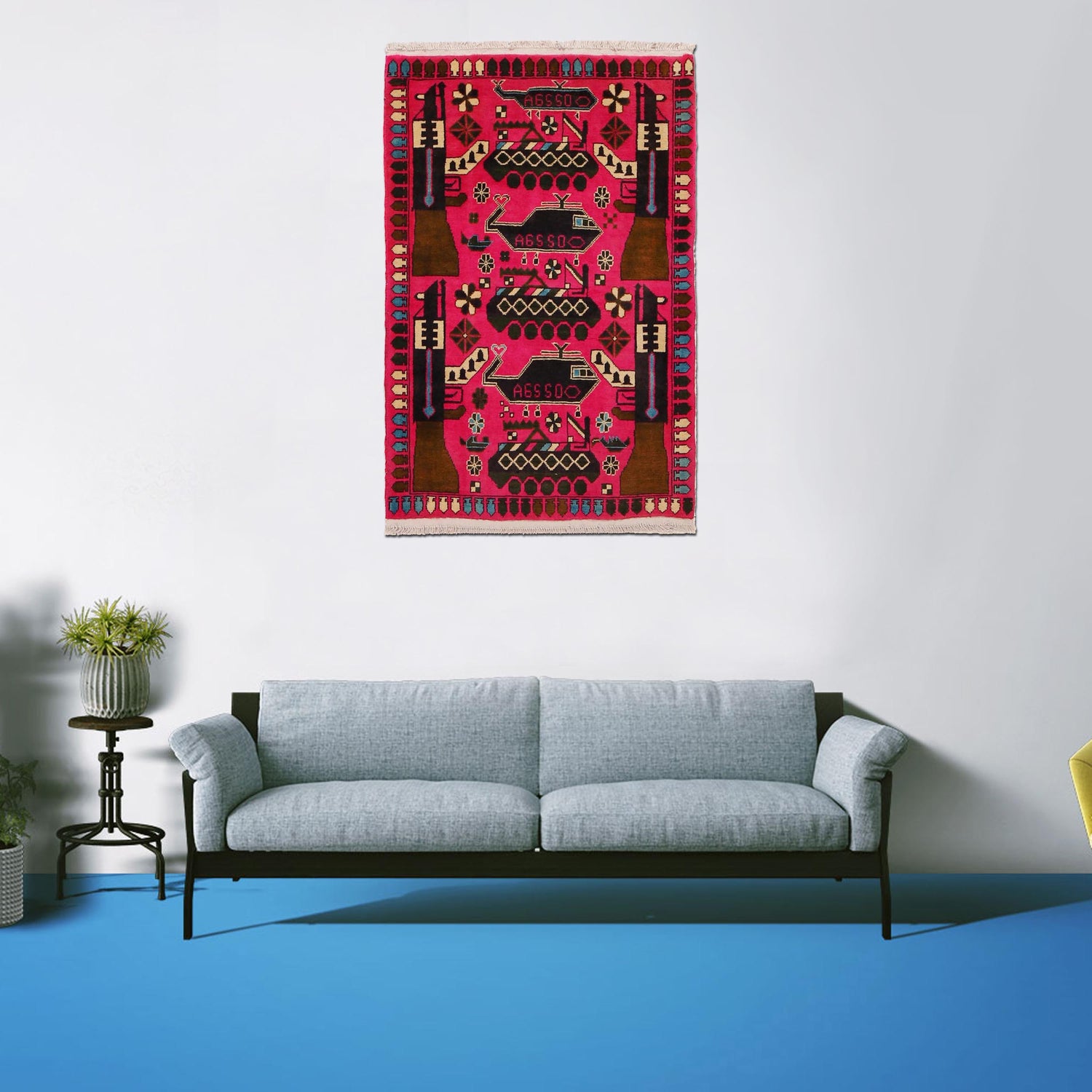 Hand-Knotted Afghan War Carpet 2' 8" x 4' 4" ft / 82 x 132 cm - No. G31626