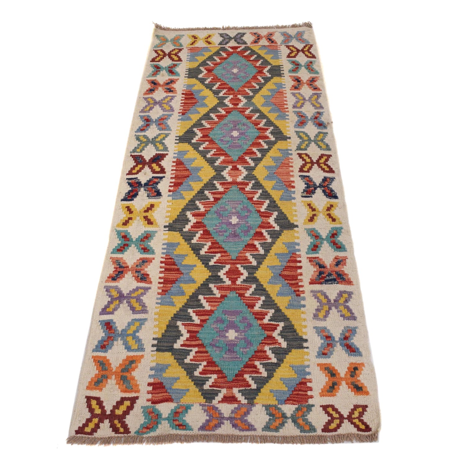 Short Kilim Runner 2' 2"x 5' 11" ft / 66 x 180 cm - No. G31643