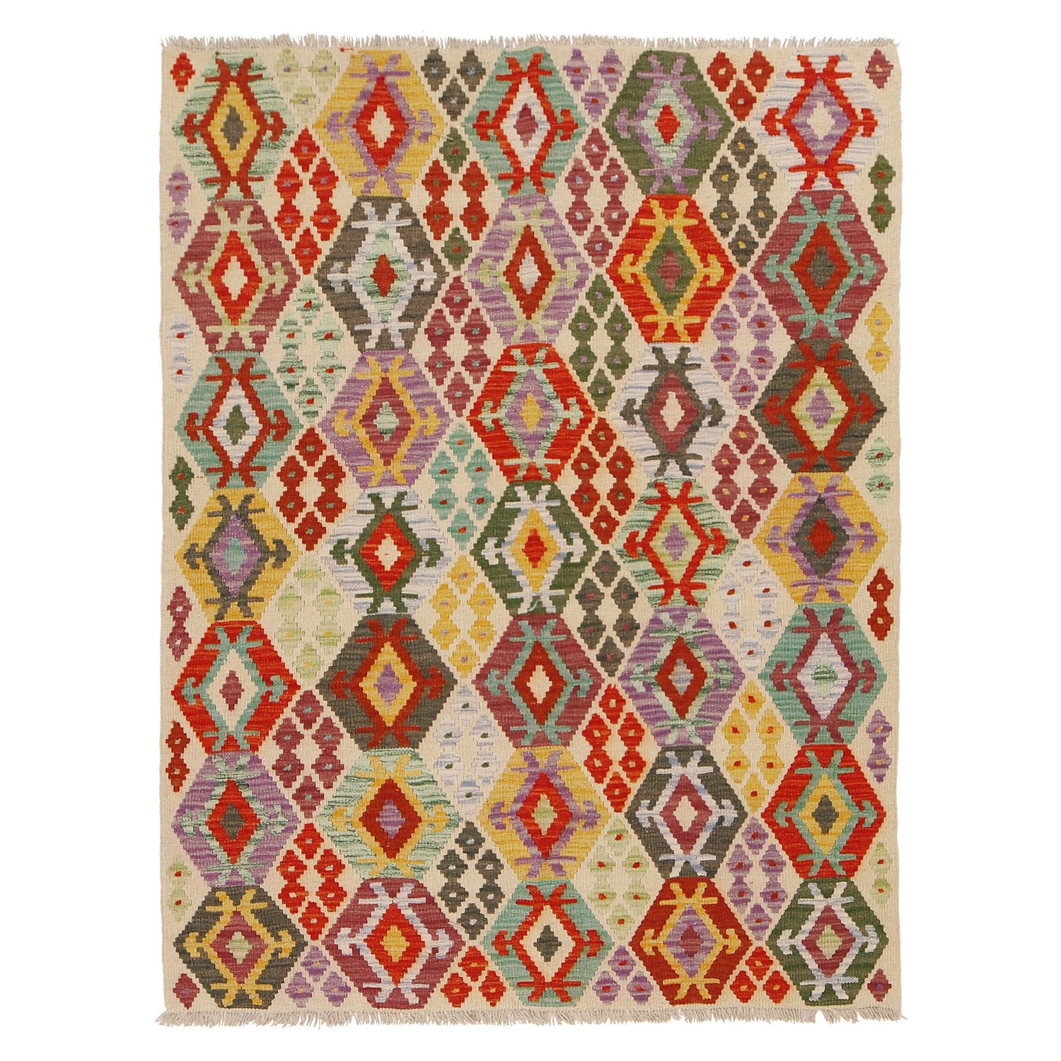 Handmade Vegetable Kilim 4' 2" x 5' 6" ft / 127 x 168 cm - No. G31649