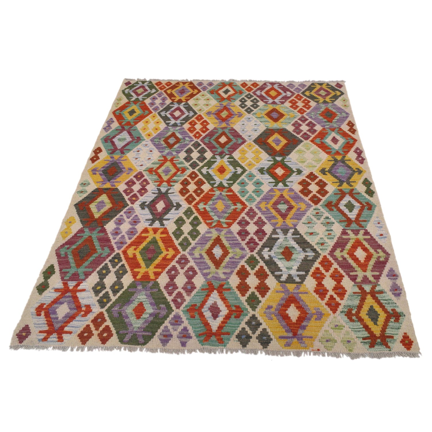 Handmade Vegetable Kilim 4' 2" x 5' 6" ft / 127 x 168 cm - No. G31649