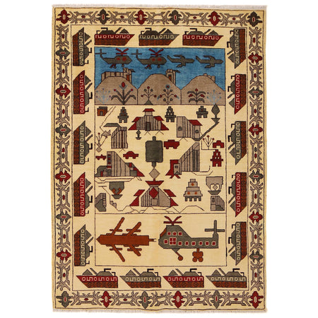 Hand-Knotted Afghan War Carpet 4' 2" x 6' 1" ft / 127 x 186 cm - No. G31653