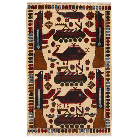 Beige Color War Rug 2' 11" x 4' 5" ft / 88 x 135 cm - No. G31654