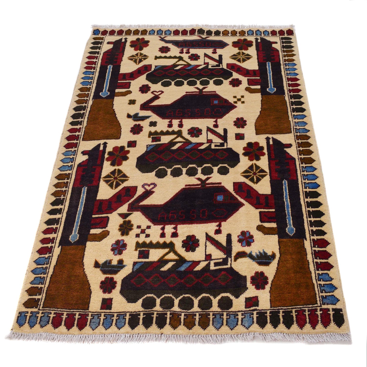 Beige Color War Rug 2' 11" x 4' 5" ft / 88 x 135 cm - No. G31654