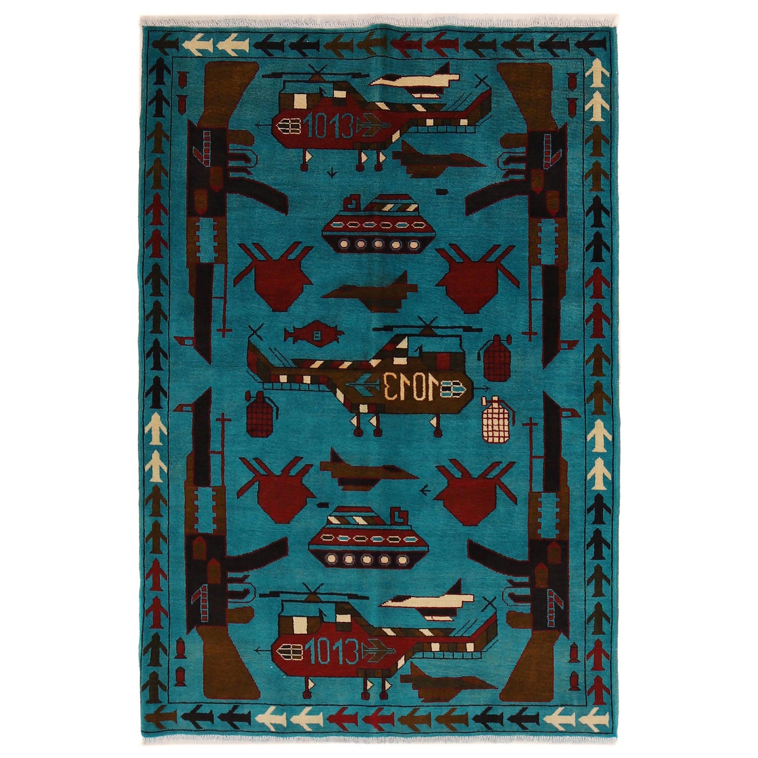 Blue Color War Rug 4' 1" x 6' 2" ft / 124 x 189 cm - No. G31656