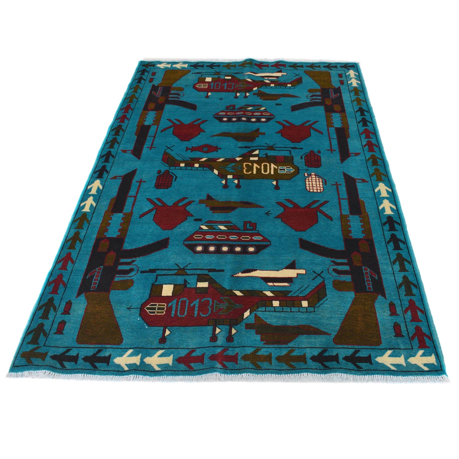 Blue Color War Rug 4' 1" x 6' 2" ft / 124 x 189 cm - No. G31656