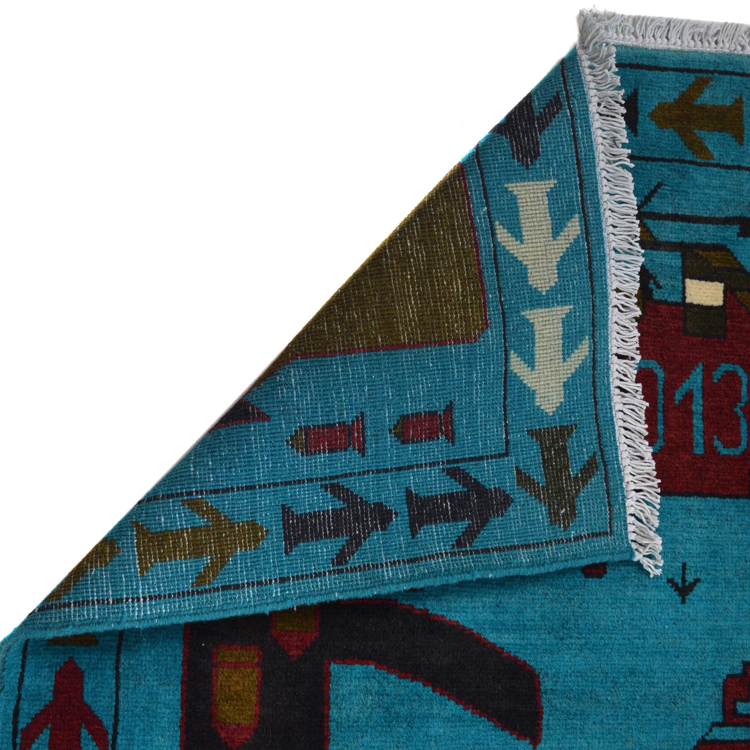 Blue Color War Rug 4' 1" x 6' 2" ft / 124 x 189 cm - No. G31656