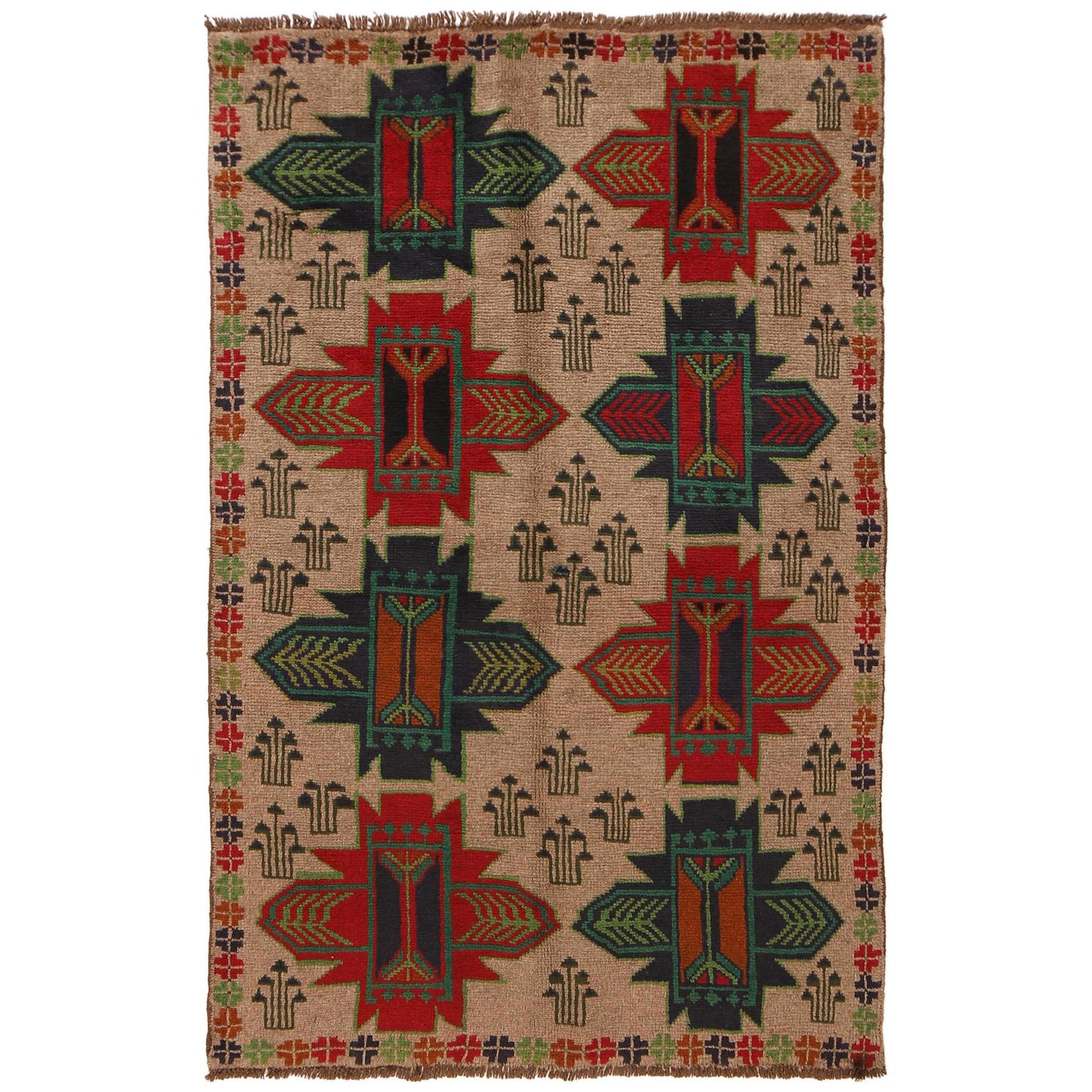 Tribal Baloch Rug 4' 2" x 6' 7" ft / 123 x 188 cm - No. G31680