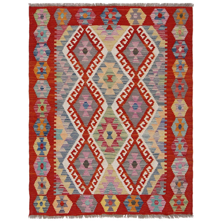 Handmade Turkish Design Wool Kilim 3' 6" x 4' 11" ft / 106 x 150 cm - No. G31764