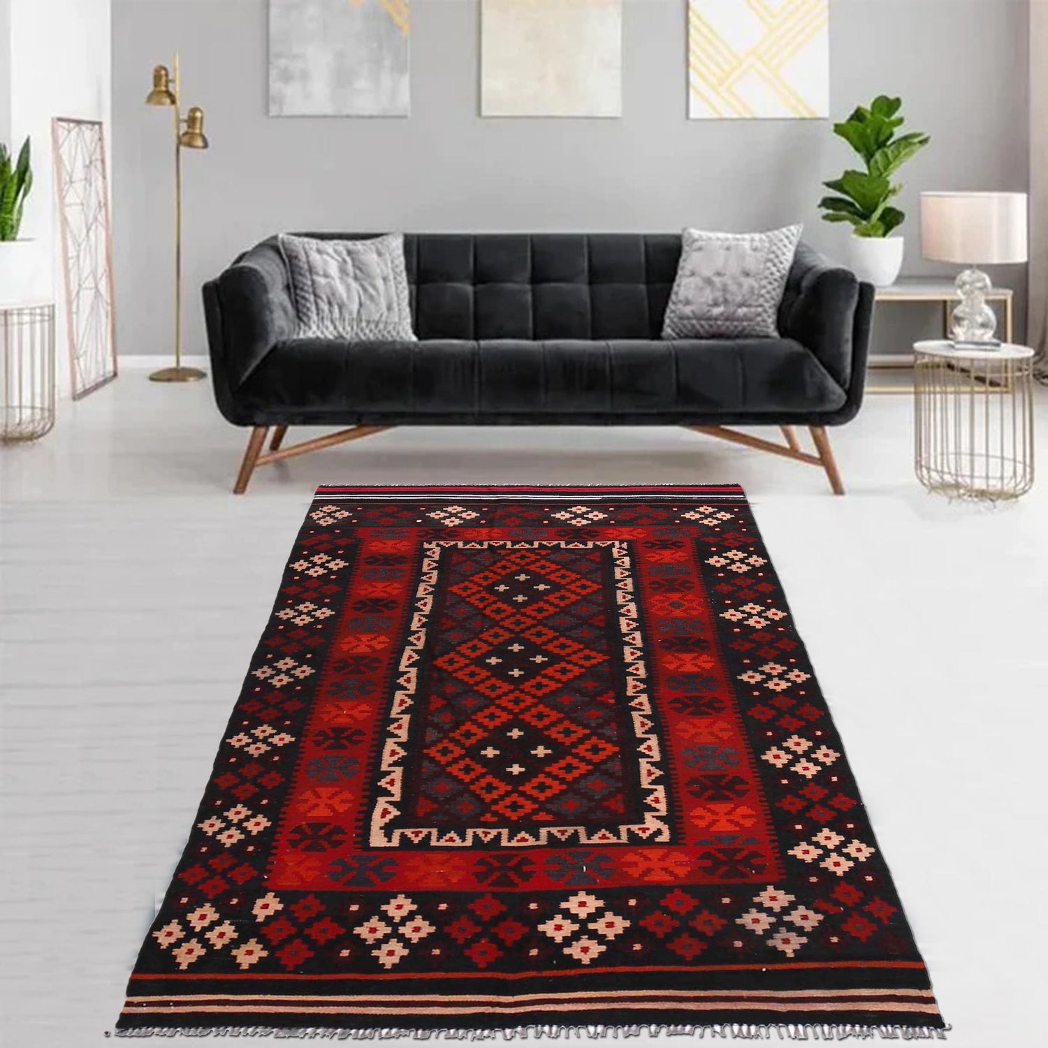 Handmade Maimana Kelim 3' 7" x 6' 8" ft / 109 x 203 cm - No. G32090