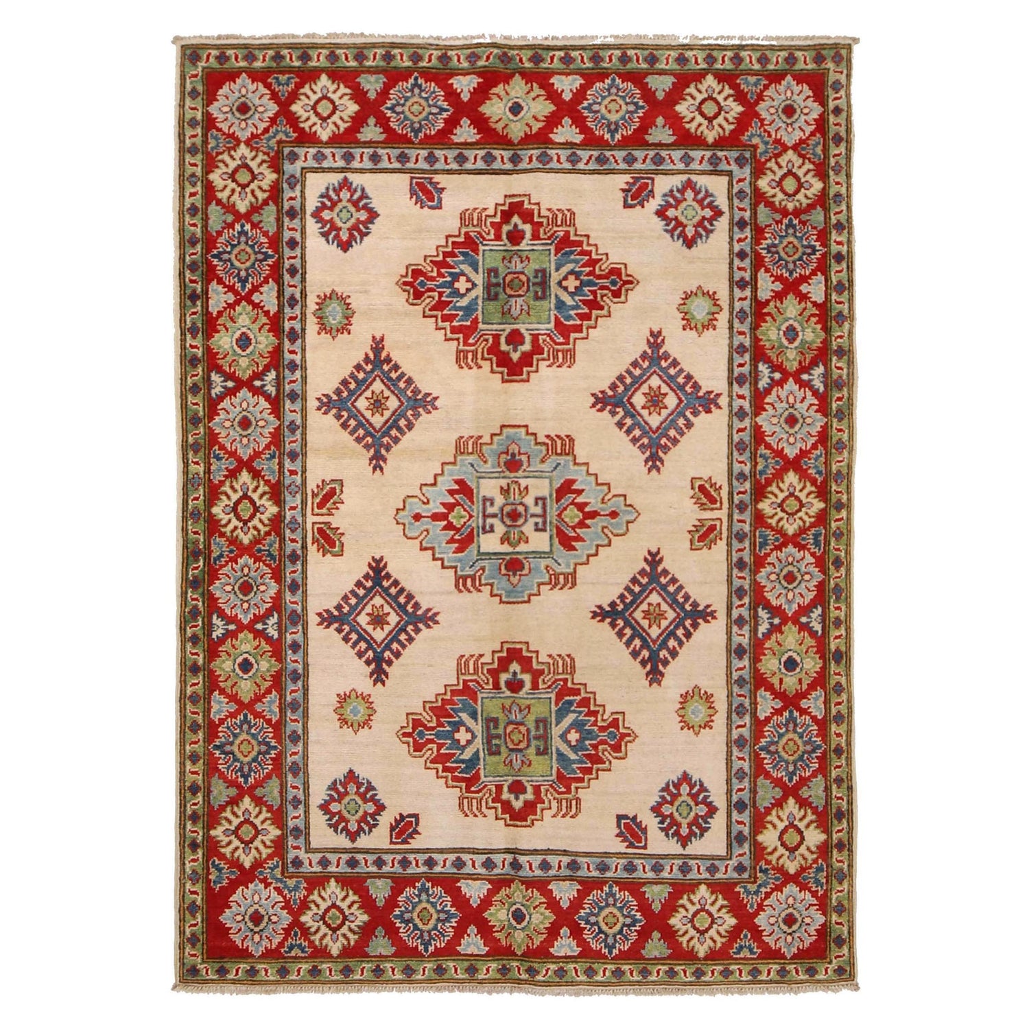 Handmade Kazak Area Rug 4' 0" x 5' 9" ft / 122 x 174 cm - No. G33023