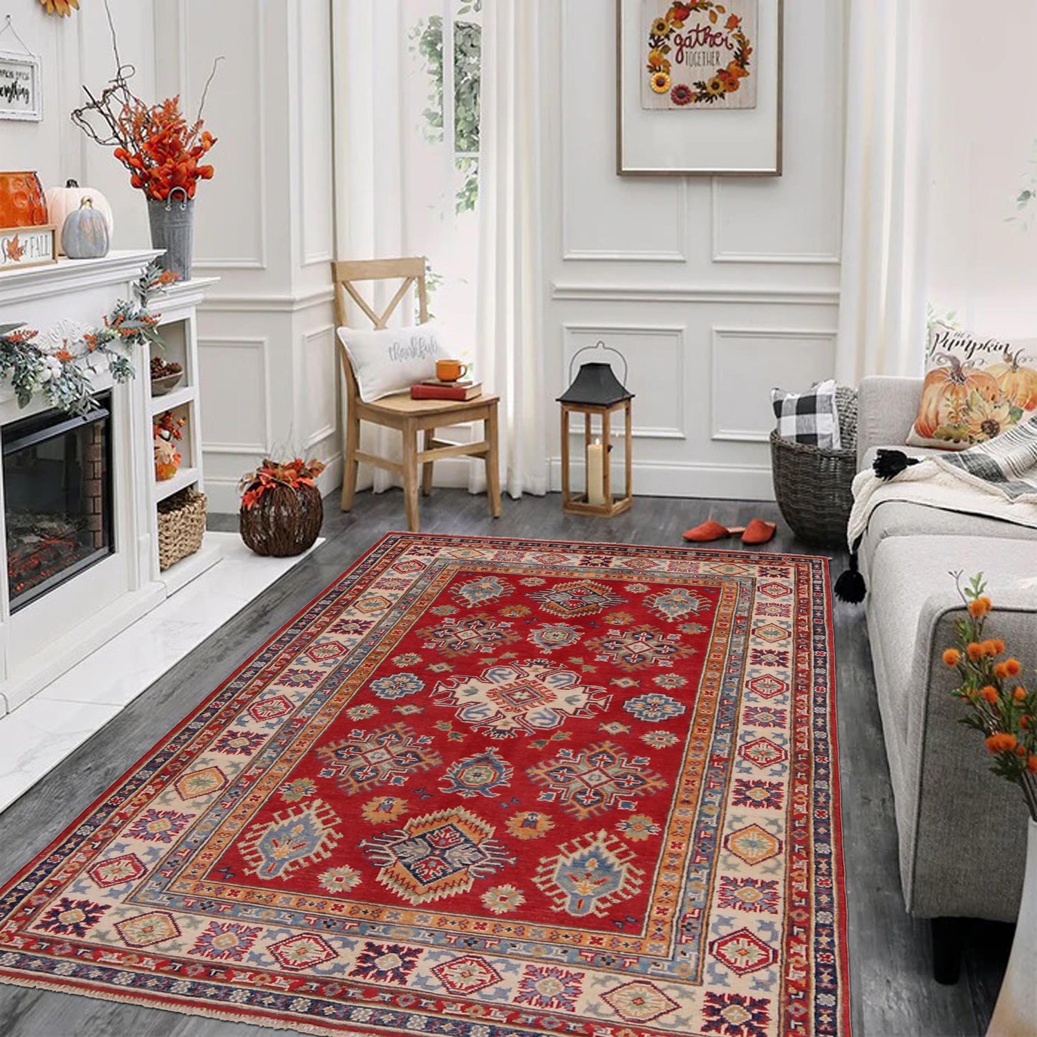 Oriental Kazak Rug 4' 1" x 5' 11" ft / 124 x 180 cm - No. G34000