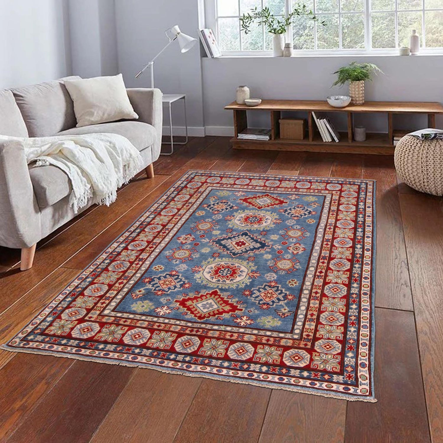 Blue Color Kazak Rug 5' 1" x 6' 7" ft / 156 x 201 cm - No. G34005