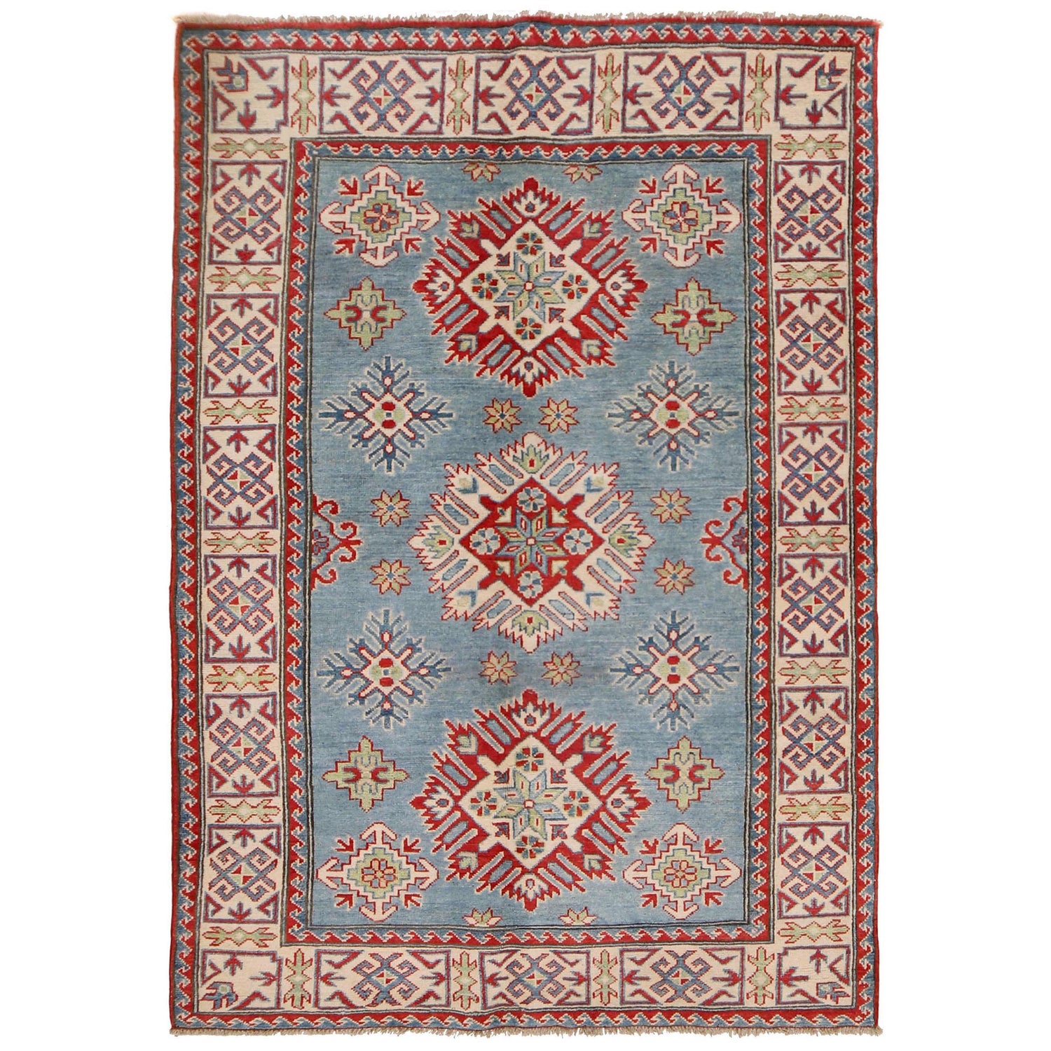 Handmade Kazak Area Rug 4' 6" x 6' 5" ft / 137 x 195 cm - No. G34006