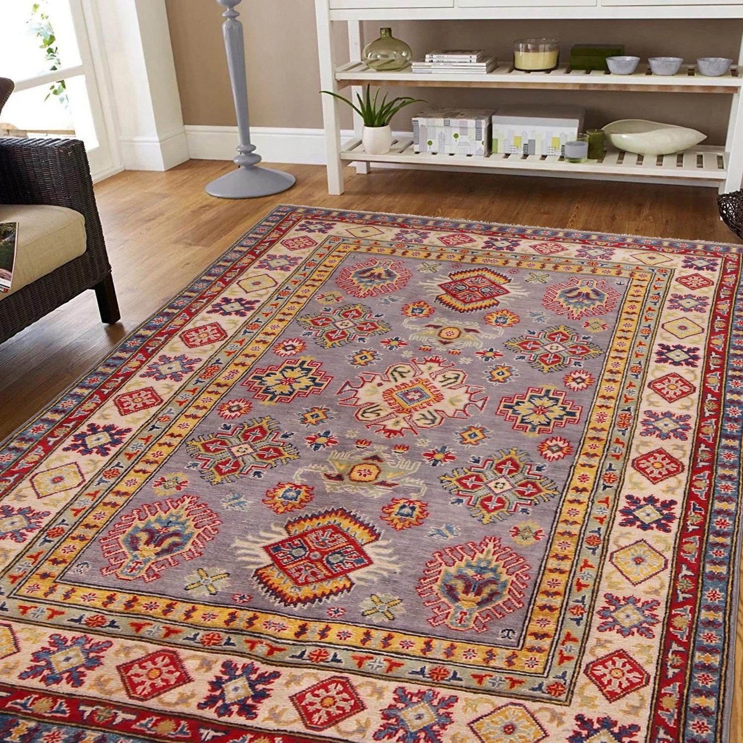 Hand knotted Kazak Carpet 4' 11" x 7' 0" ft / 150 x 213 cm - No. G34021