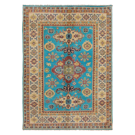Handmade Kazak Area Rug 4' 0" x 5' 5" ft / 123 x 165 cm - No. G34022