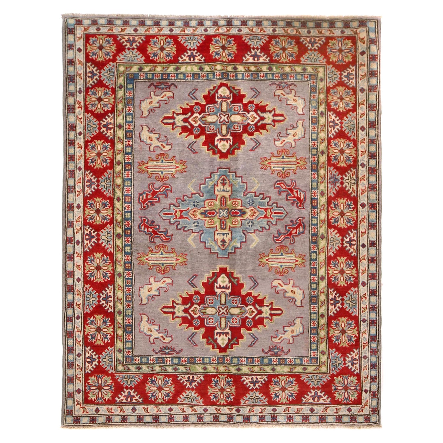Gray Color Kazak Rug 5' 0" x 6' 7" ft / 152 x 201 cm - No. G34024