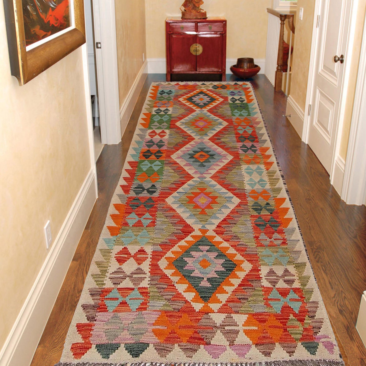 Handmade Turkish Design Wool Kilim Runner 2' 9" x 8' 0" ft / 84 x244 cm - No. G34383