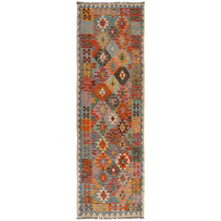 Hand Knotted Afghan Style Kilim Runner 2' 11" x 9' 8" ft / 90 x 295 cm - No. G34384