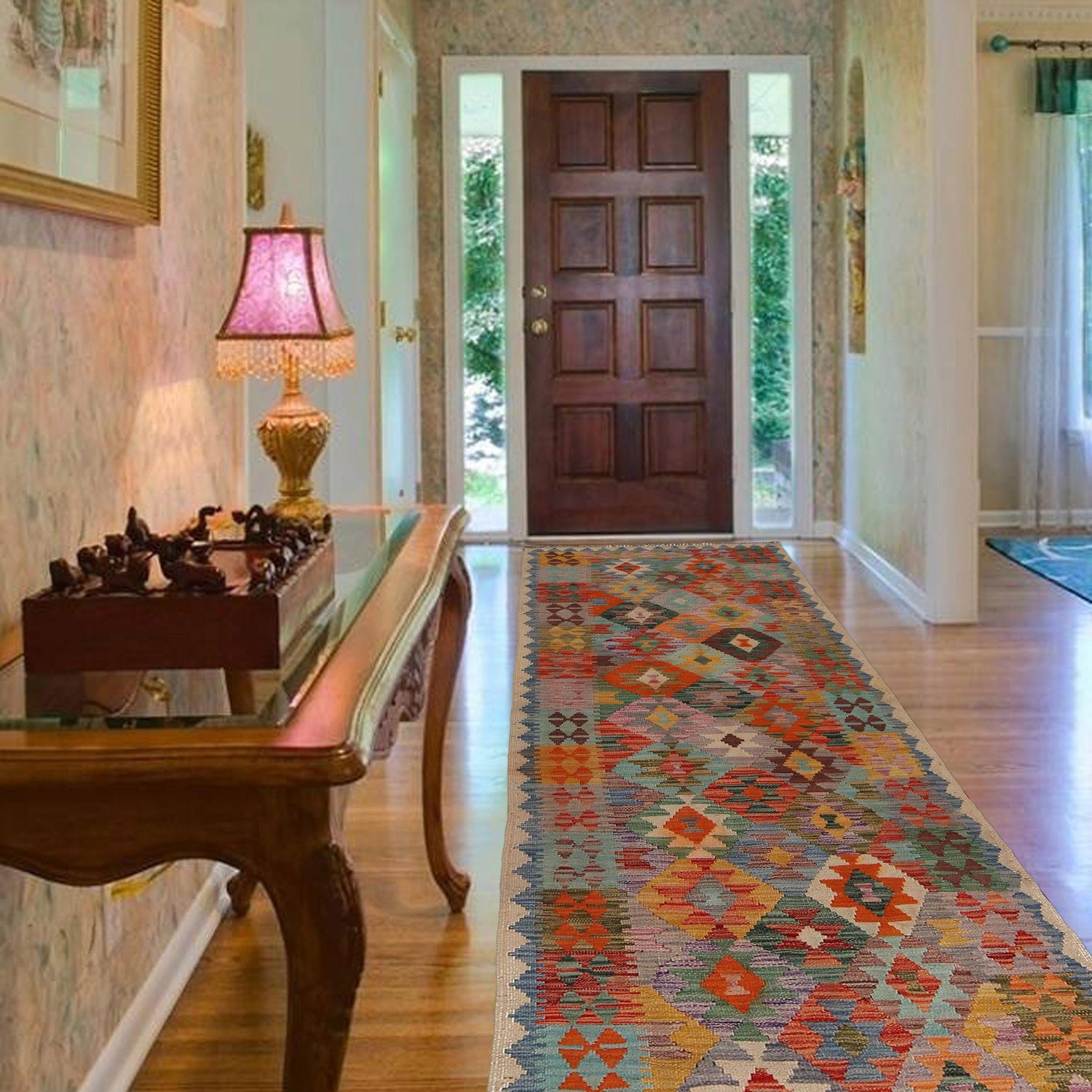 Hand Knotted Afghan Style Kilim Runner 2' 11" x 9' 8" ft / 90 x 295 cm - No. G34384