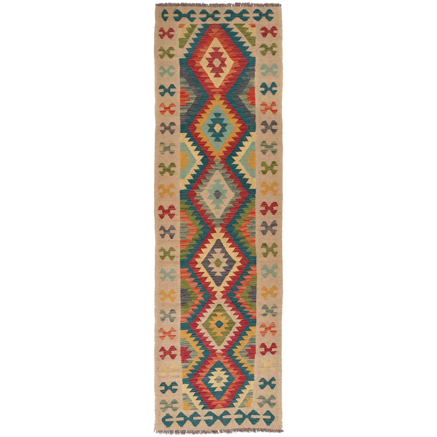 Hand Woven Wool Kelim Runner 2' 9" x 9' 9" ft / 85 x 296 cm - No. G34386
