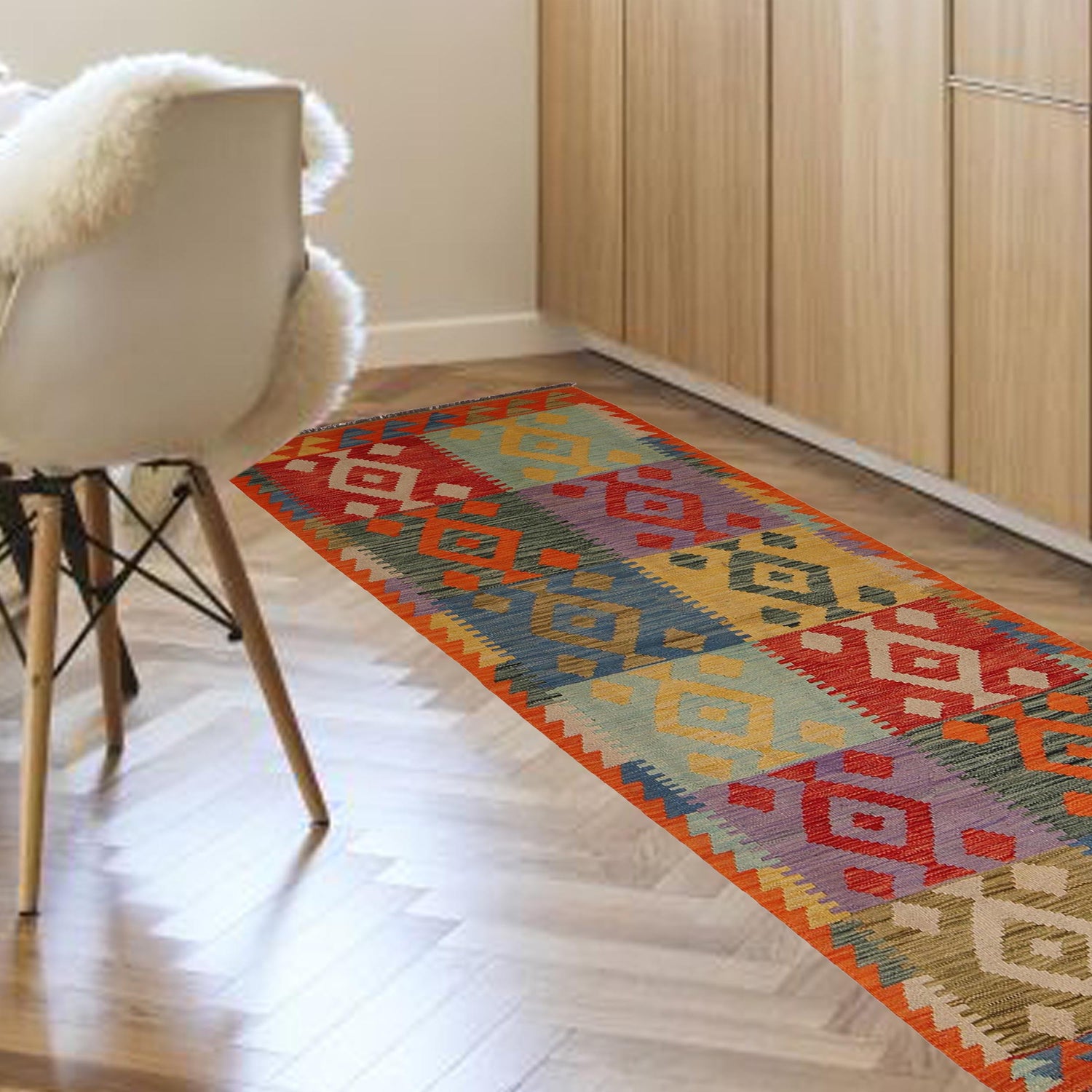 Hand Knotted Flatweave Kilim Runner 2' 9" x 8' 3" ft / 85 x 252 cm - No. G34390