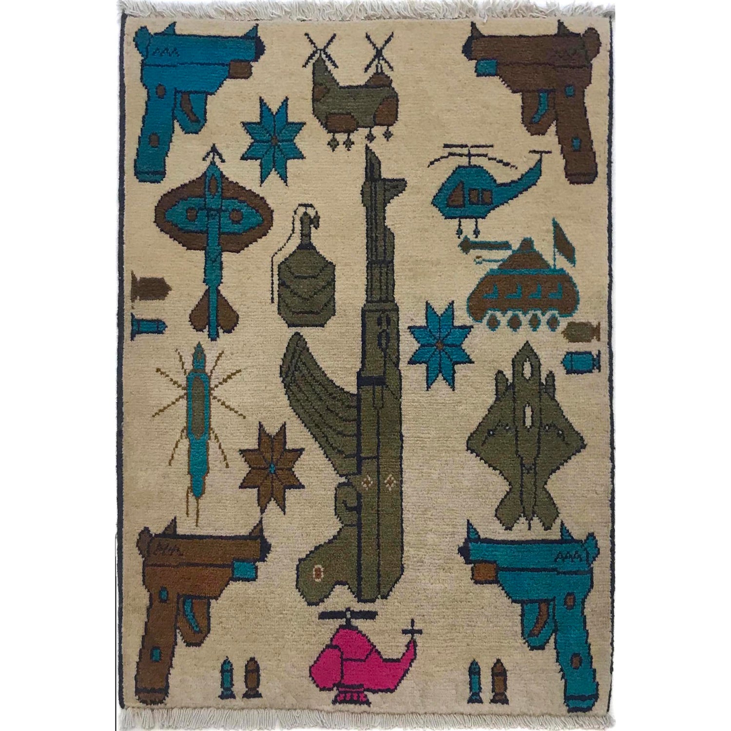 Afghan War Rug – Military Design 2' 0" x 2' 6" ft / 61 x 76 cm - No. G34407