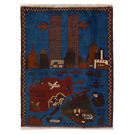 Afghan War Rug – Military Design 2' 1" x 2' 9" ft / 63 x 84 cm - No. G34410