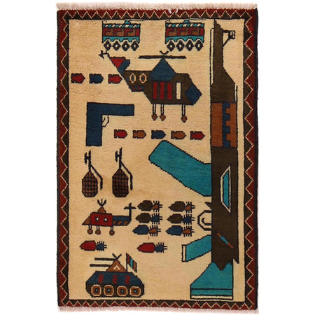 Handmade Afghan War Area Rug 2' 0" x 3' 0" ft / 60 x 92 cm - No. G34418
