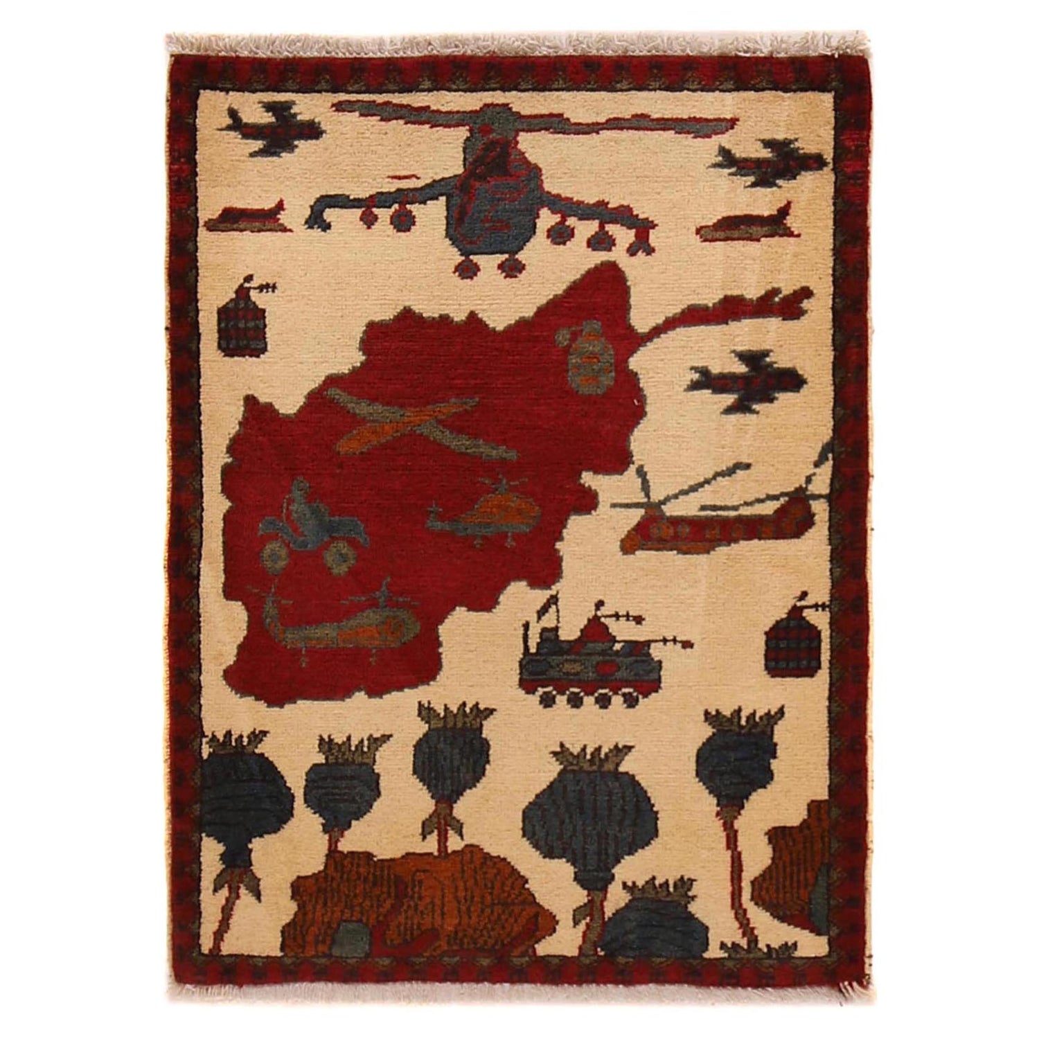 Hand-Knotted Afghan War Carpet 2' 2" x 2' 10" ft / 67 x 87 cm - No. G34422