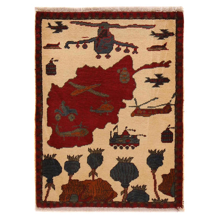 Hand-Knotted Afghan War Carpet 2' 2" x 2' 10" ft / 67 x 87 cm - No. G34422