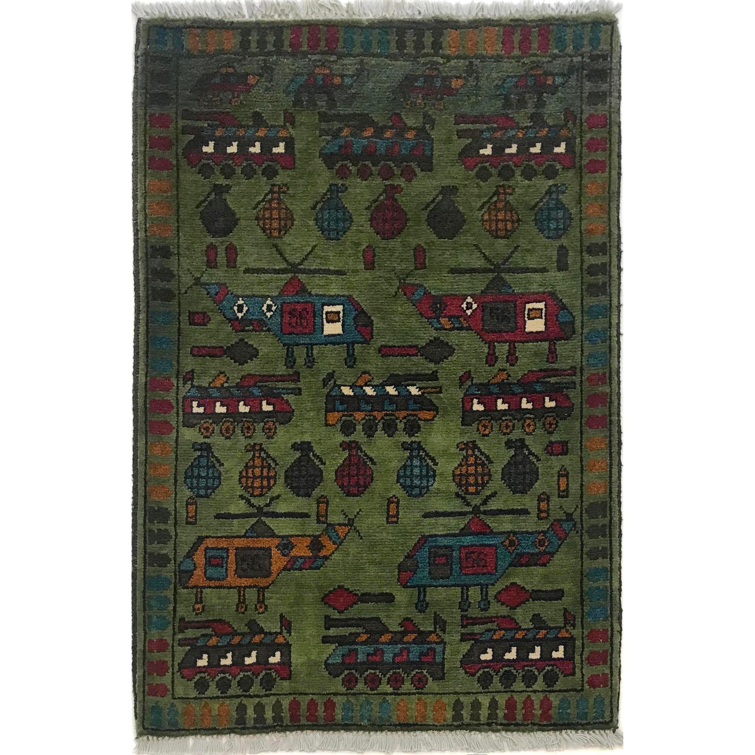 Handcrafted Afghan War Rug 2' 0" x 2' 11" ft / 60 x 88 cm - No. G34437