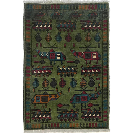 Handcrafted Afghan War Rug 2' 0" x 2' 11" ft / 60 x 88 cm - No. G34437