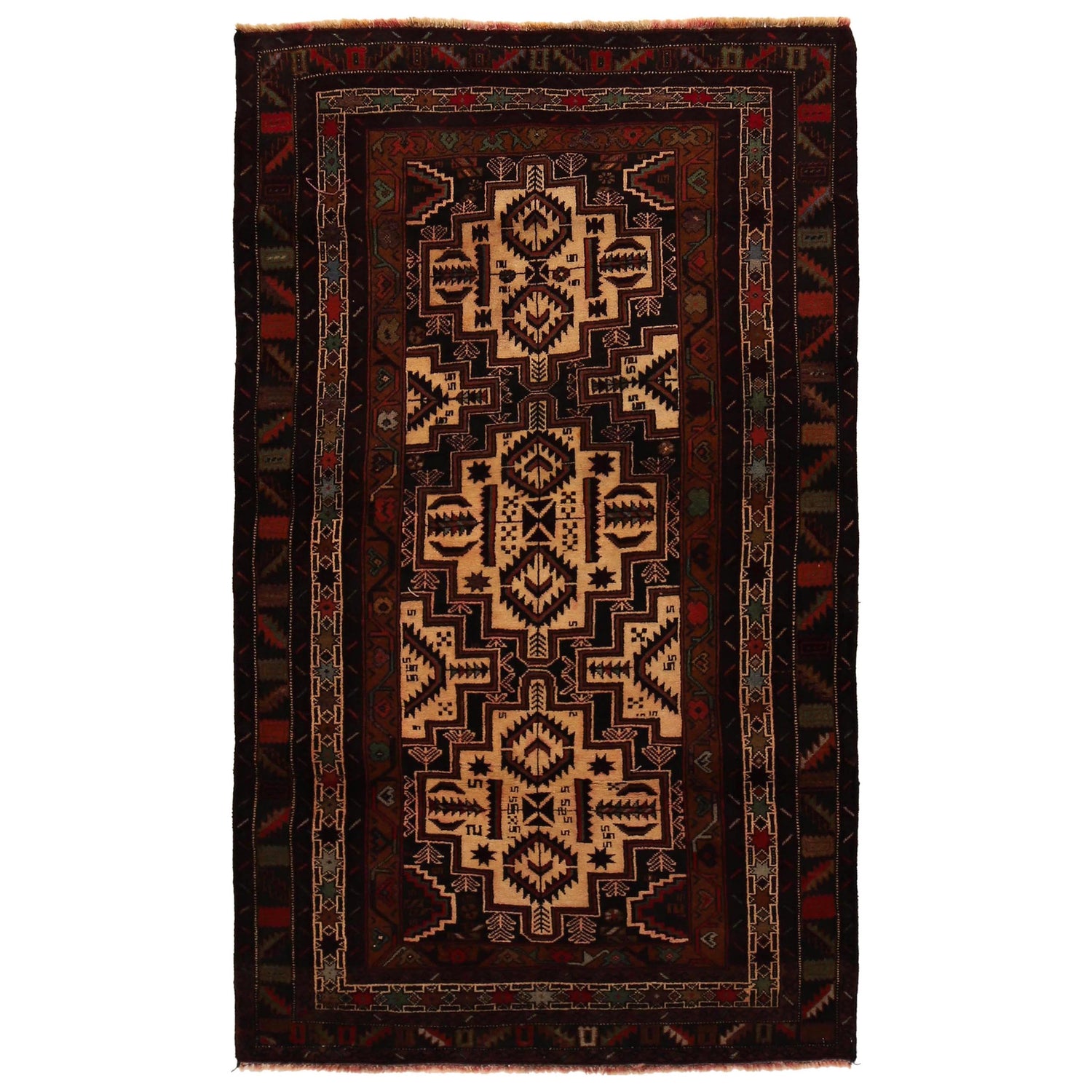 Multi Baluchi Rug 3' 7" x 6' 6" ft / 108 x 198 cm - No. G34868