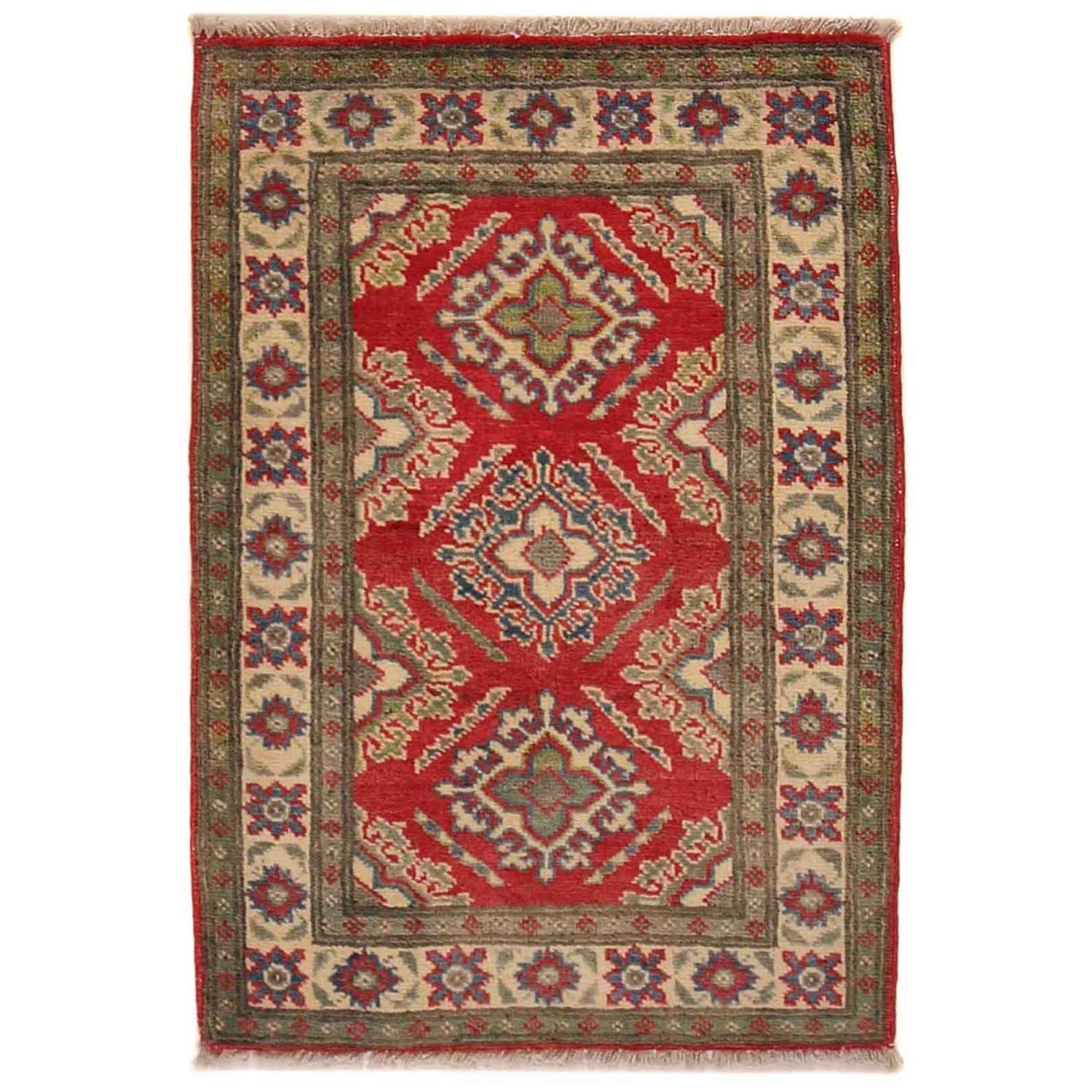 Hand Knotted Kazak Oriental Rug 2' 0" x 2' 11" ft / 61 x 90 cm - No. G35197