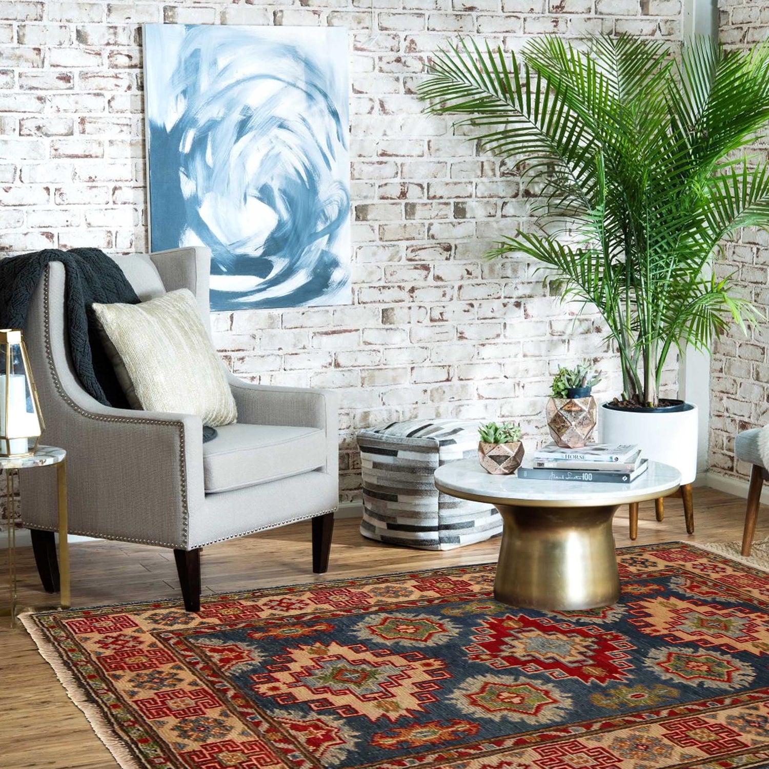 Blue Color Kazak Rug 2' 9" x 4' 8" ft / 84 x 141 cm - No. G35207