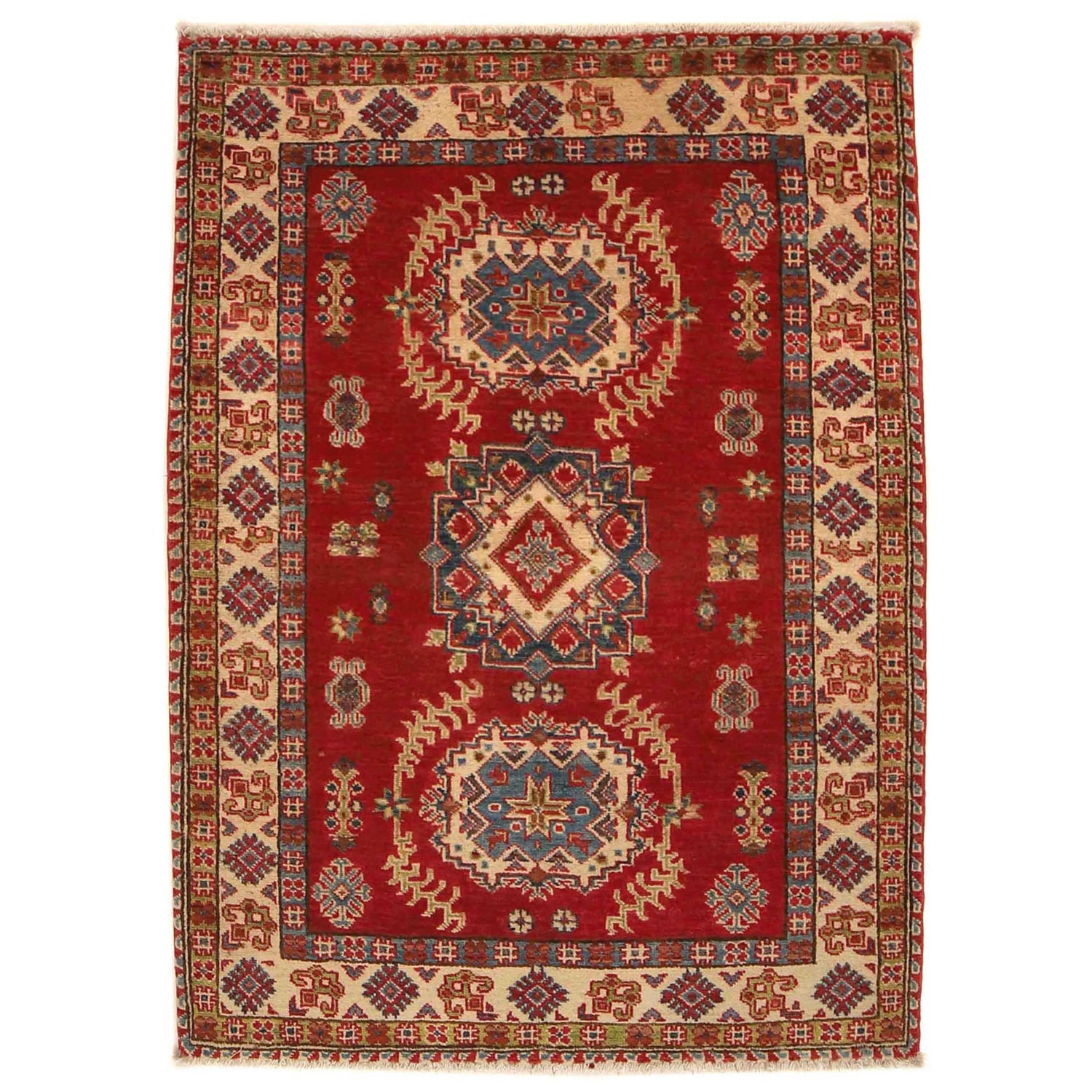Handmade Kazak Area Rug 3' 3" x 4' 6" ft / 100 x 138 cm - No. G35209