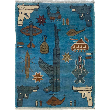 Authentic Afghan War Area Rug 2' 0" x 2' 8" ft / 61 x 82 cm - No. G35387