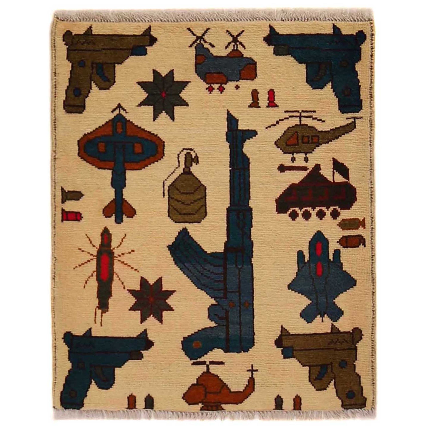 Afghan War Rug – Military Design 2' 0" x 2' 7" ft / 62 x 78 cm - No. G35390