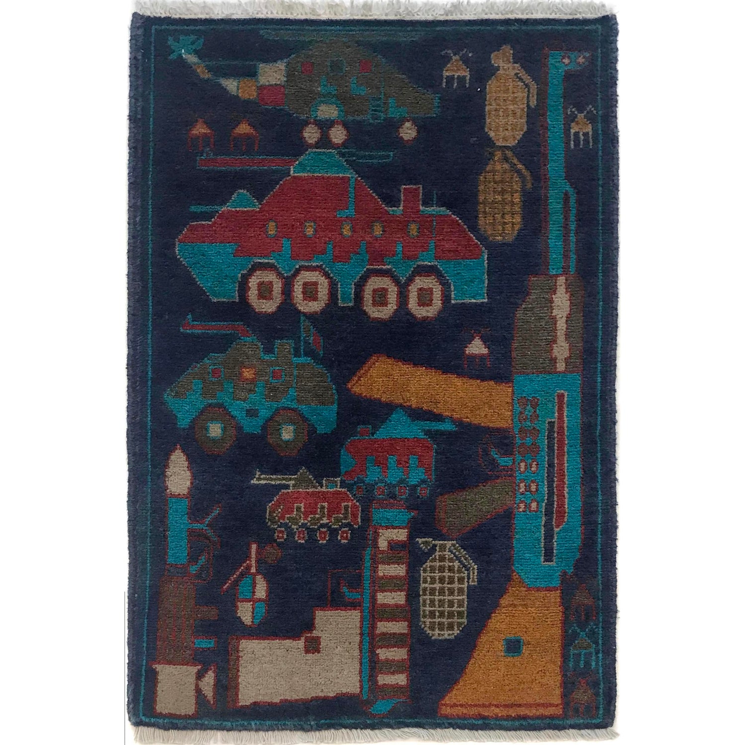 Afghan War Rug – Military Design 1' 10" x 2' 10" ft / 57 x 86 cm - No. G35392