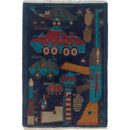 Afghan War Rug – Military Design 1' 10" x 2' 10" ft / 57 x 86 cm - No. G35392