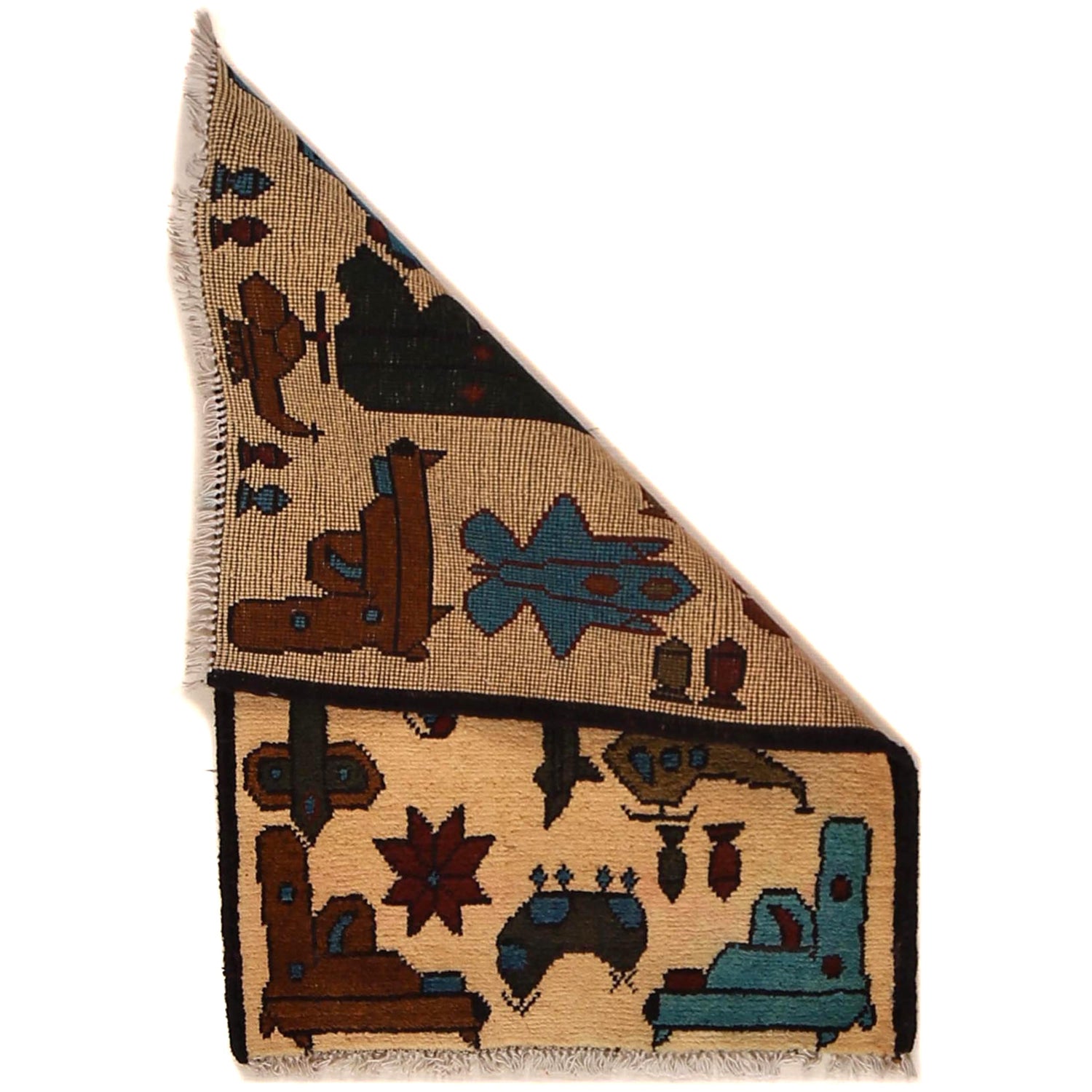 Handmade Afghan War Area Rug 1' 11" x 2' 9" ft / 58 x 86 cm - No. G35398