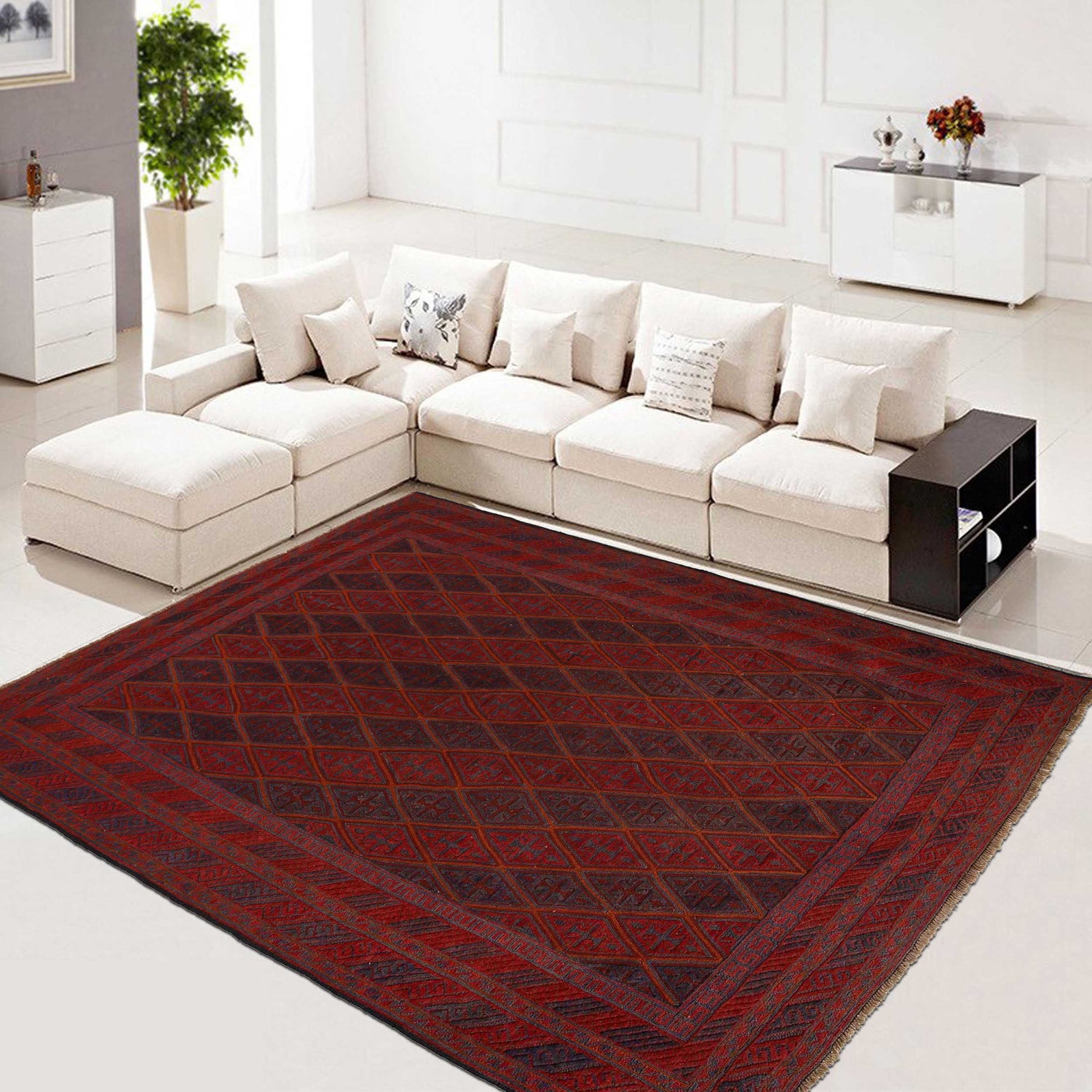Handmade Wool Mushwani Rug t 7' 2" x 8' 10" ft / 218 x 269 cm - No. G35403