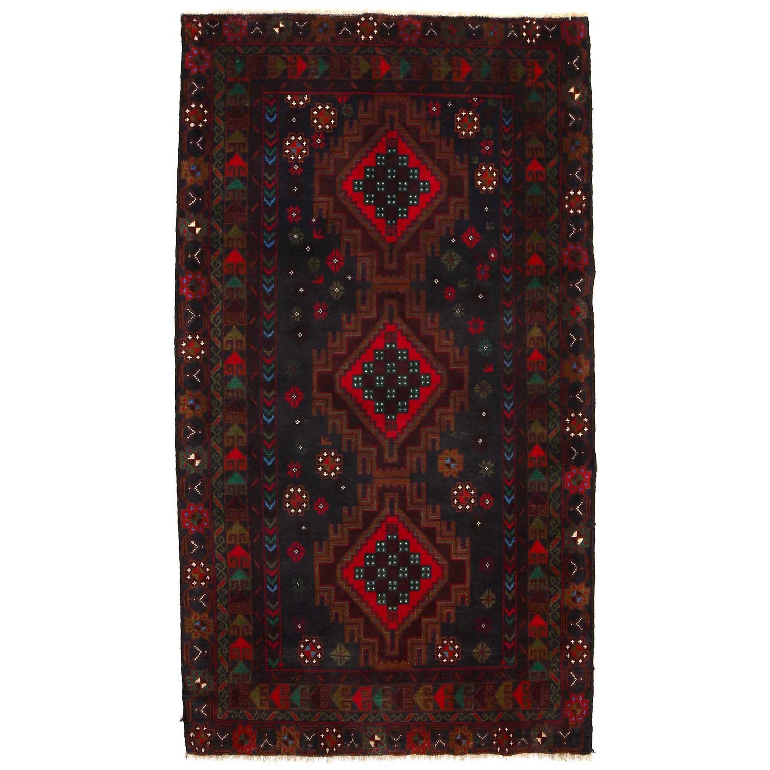 Tribal Baloch Rug 3' 7" x 6' 4" ft / 108 x 193 cm - No. G35409