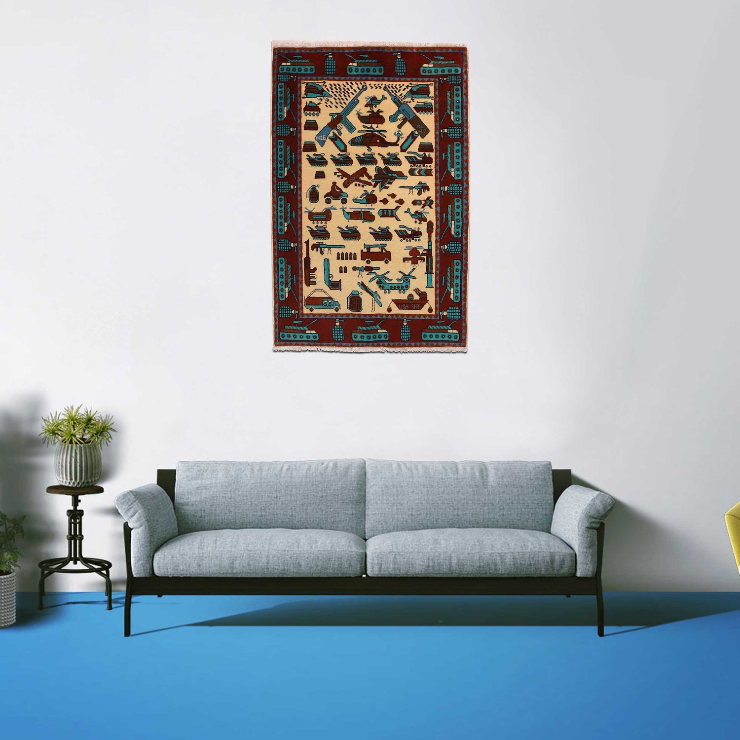 Beige Color War Rug 3' 5" x 5' 2" ft / 103 x 158 cm - No. G35415