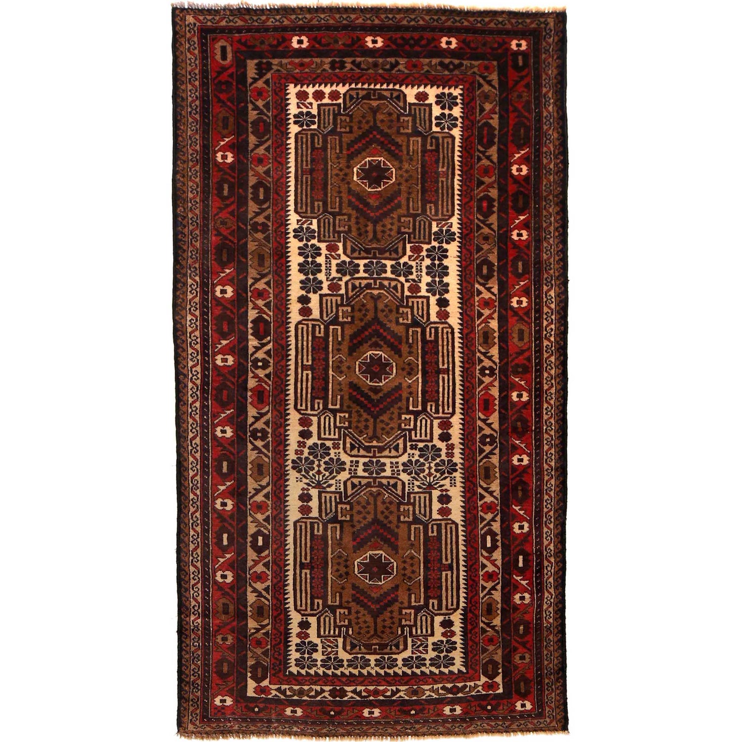 Handmade Baluchi Rug 3' 5" x 6' 6" ft / 105 x 198 cm - No. G35434