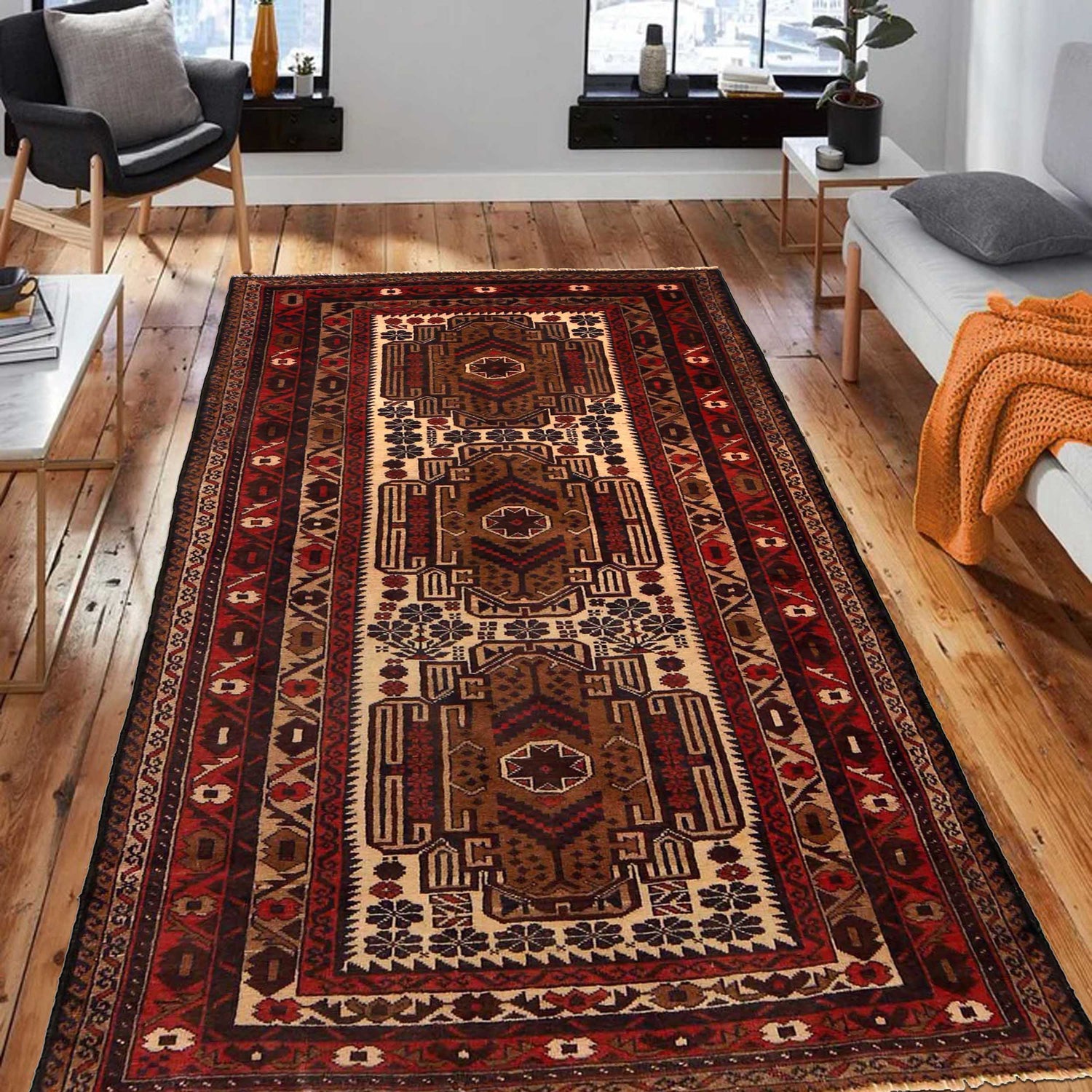 Handmade Baluchi Rug 3' 5" x 6' 6" ft / 105 x 198 cm - No. G35434