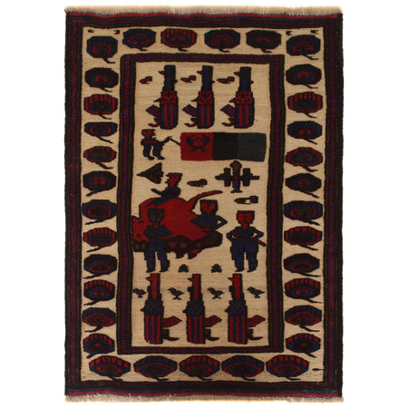 Hand Made Animal Pictorial Area Carpet 2' 9" x 3' 9" ft / 85 x 114 cm - No. G35521