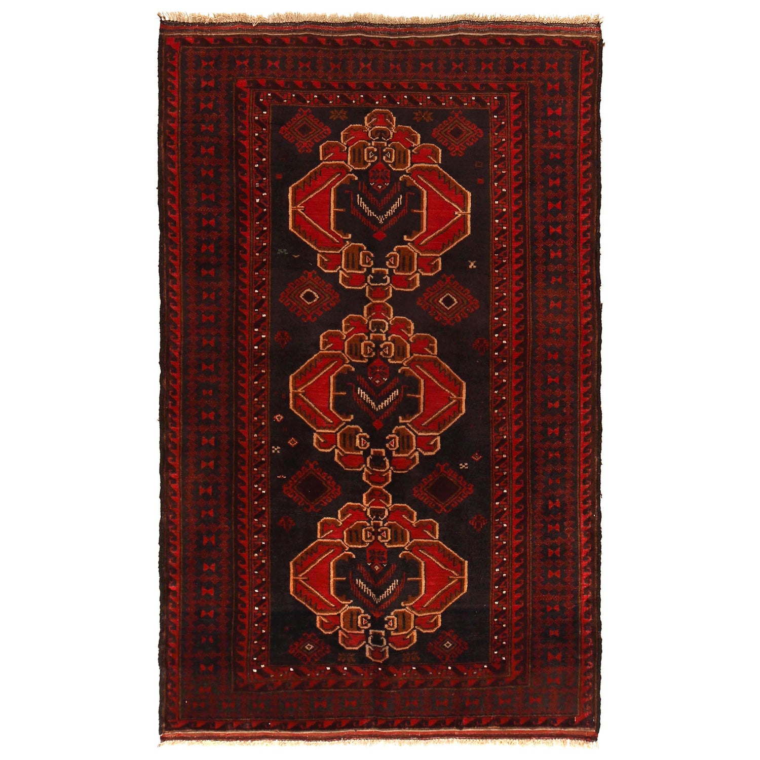 Red Color Baluchi Rug 3' 10" x 6' 4" ft / 116 x 192 cm - No. G35628