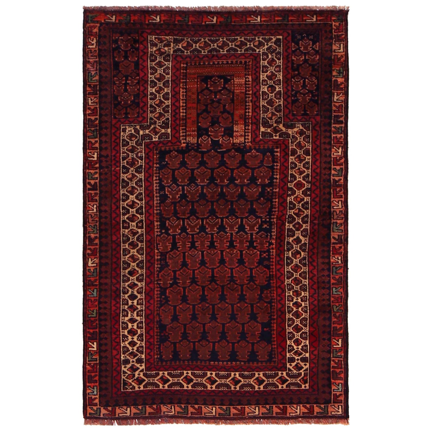 Handmade Prayer Rug 2' 11" x 4' 8" ft / 88 x 143 cm -No. G35861